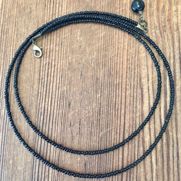 Hand Crafted Jewelry - Double Strand Black Beaded Ladies Necklace, Handmade Ladies Necklace